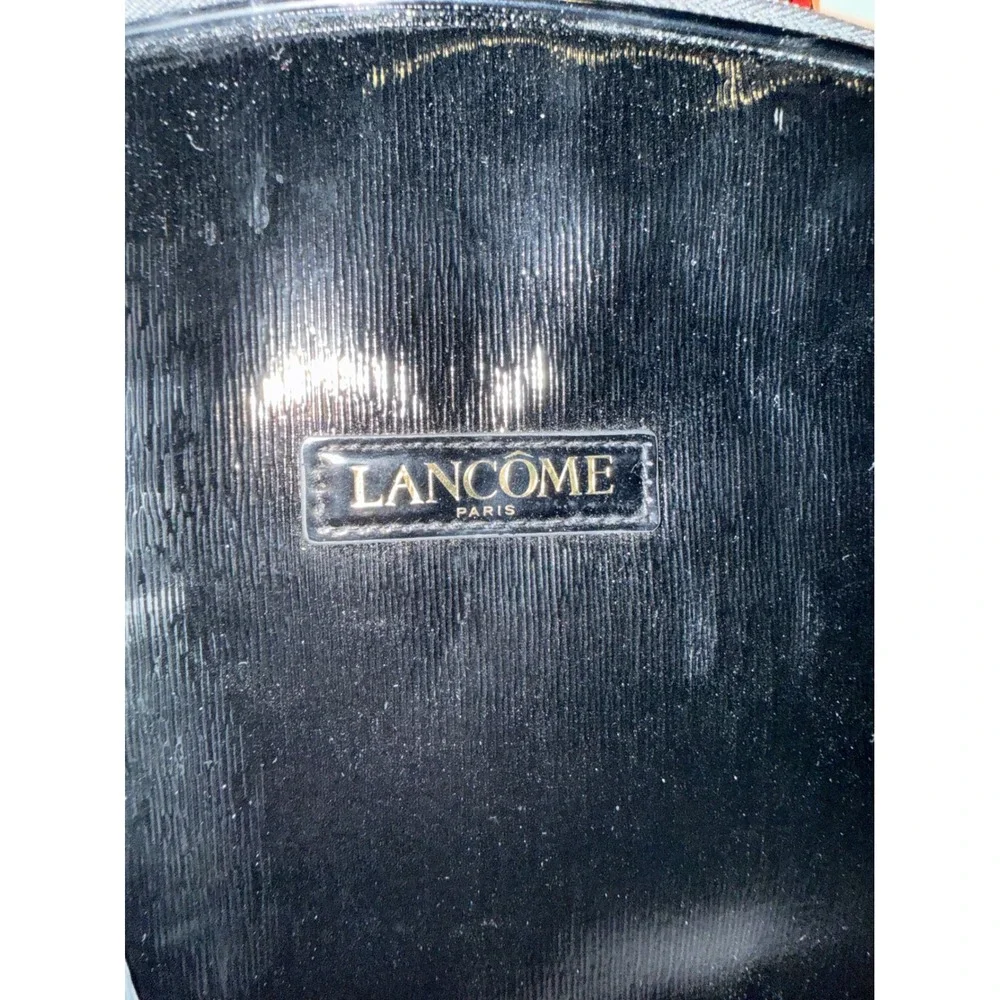 Lancome Black Patent Round Vanity Makeup Train Case Bag Cosmetic‎